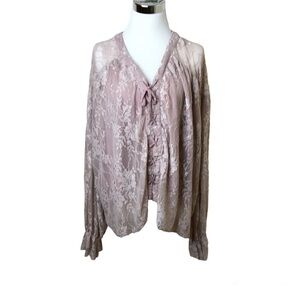 Gimmicks BKE Size L Romantic Lace Tie Up Top Dusty Mauve Long Balloon‎ Sleeves